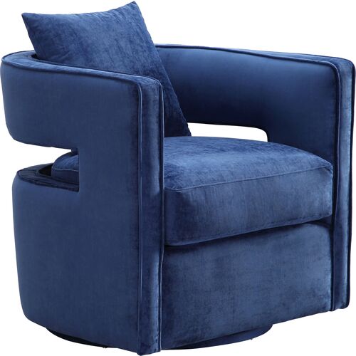 Maura Velvet Swivel Chair, Navy~P63772814