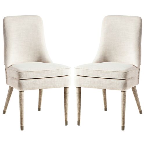 S/2 Tulla Grasscloth-Leg Linen Upholstered Side Dining Chairs, Natural S/2 Tulla Grasscloth-Leg Linen Upholstered Side Dining Chairs, Natural