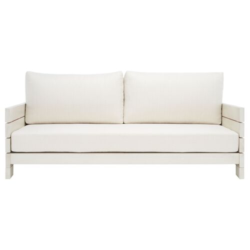 Rhoswen Outdoor Eucalyptus Patio Sofa, White Washed/White