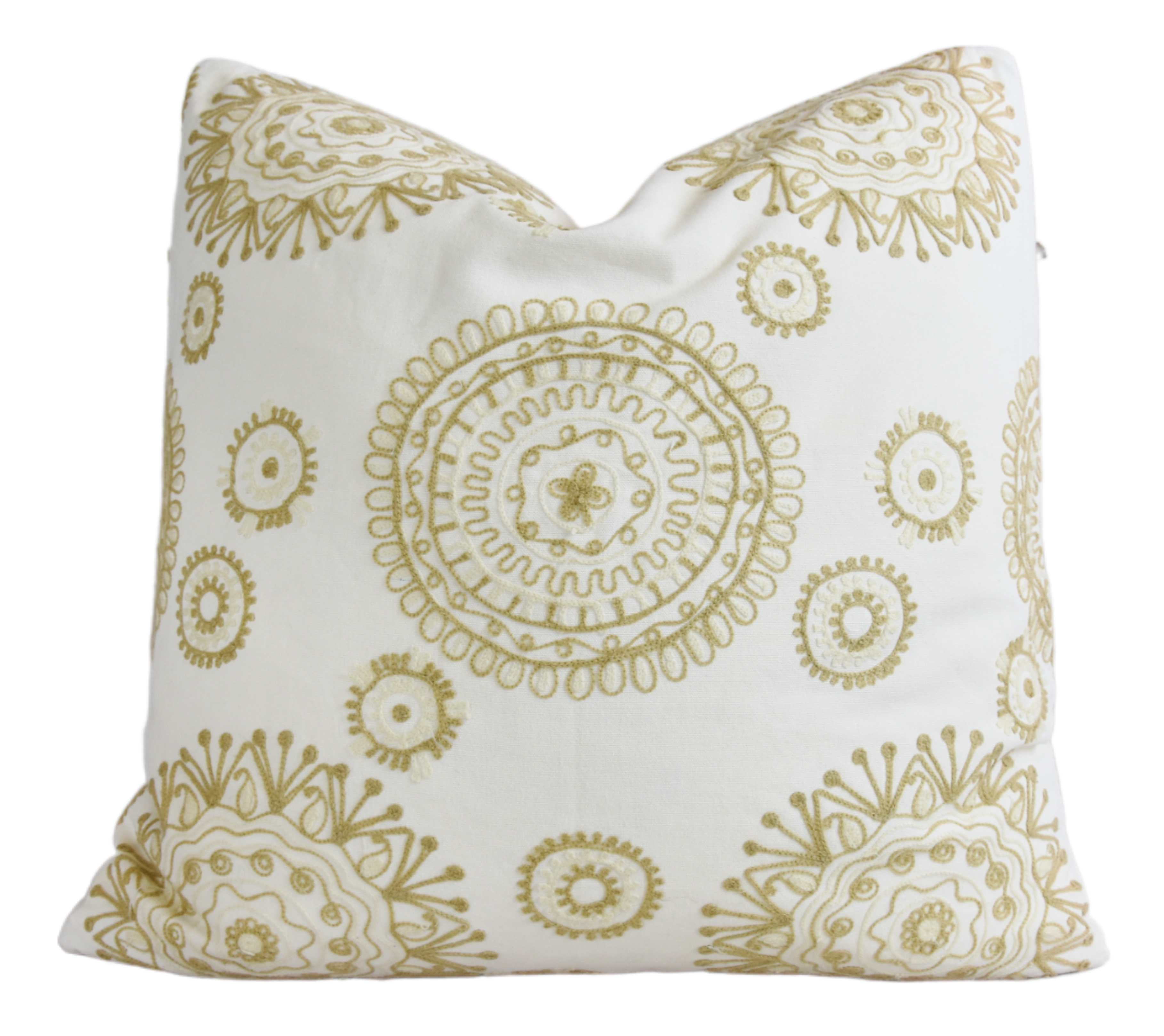 Designer Embroidered Pillow, Gold/Cream~P77662971
