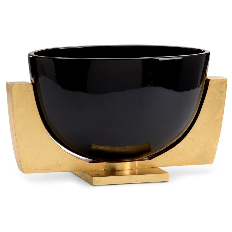 15' Lander Decorative Bowl w/ Stand, Black/Gold
