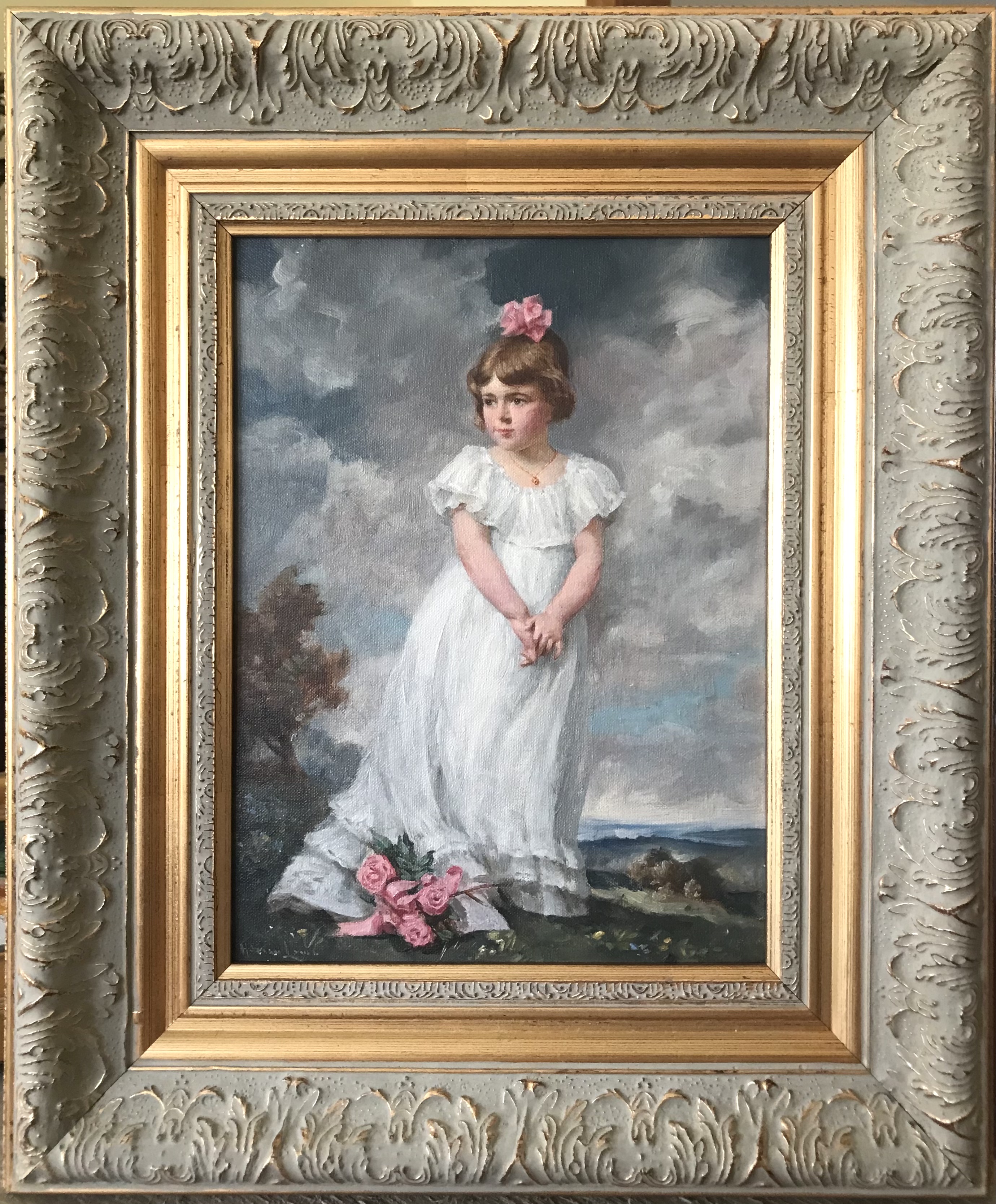 Girl With Flowers Oil by Adrian Lamb~P77652059