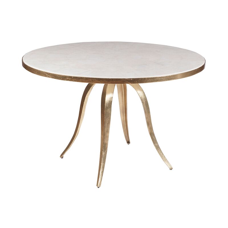 Crystal Stone Dining Table, White/Gold