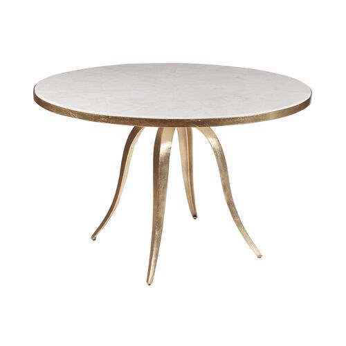Crystal Stone Dining Table, White/Gold~P77443429