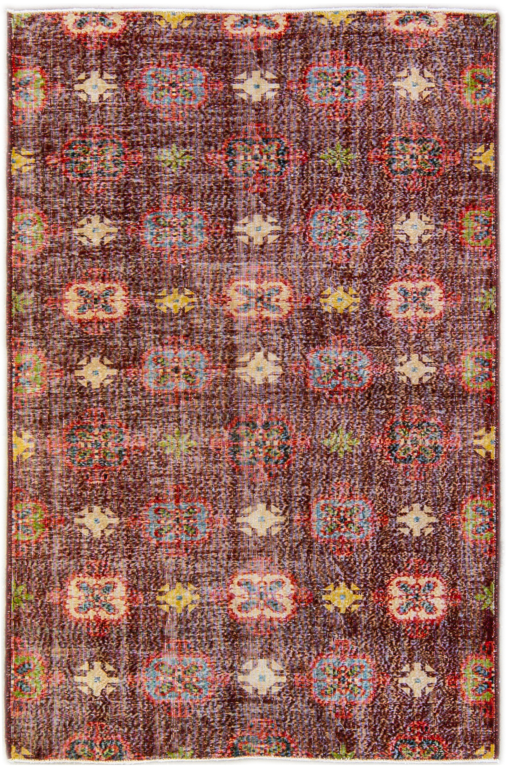 Turkish Floral Burgundy Wool Rug~P77651171