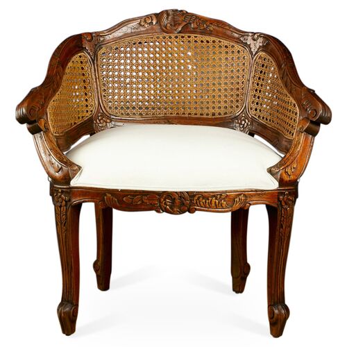 Wicker-Back Slipper Chair, Cream Linen~P77084881