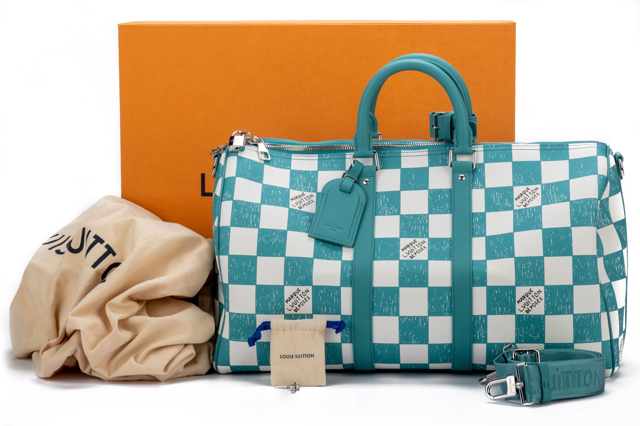 Louis Vuitton Keepall Bandouliere 45 Damier Checkerboard Teal Weekend  Travel Bag
