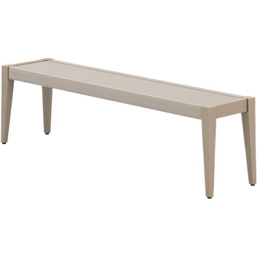 Jasper Outdoor Teak Dining Bench, Washed Brown/Grey Rope