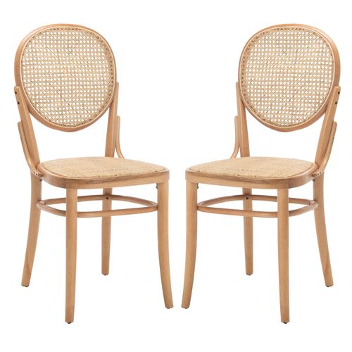S/2 Cara Cane Dining Chairs, Natural~P69495100