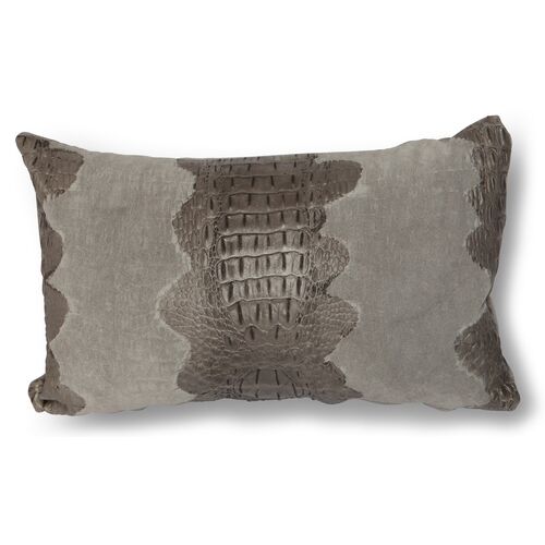 Croc Lumbar Pillow, Gray Suede~P76321482