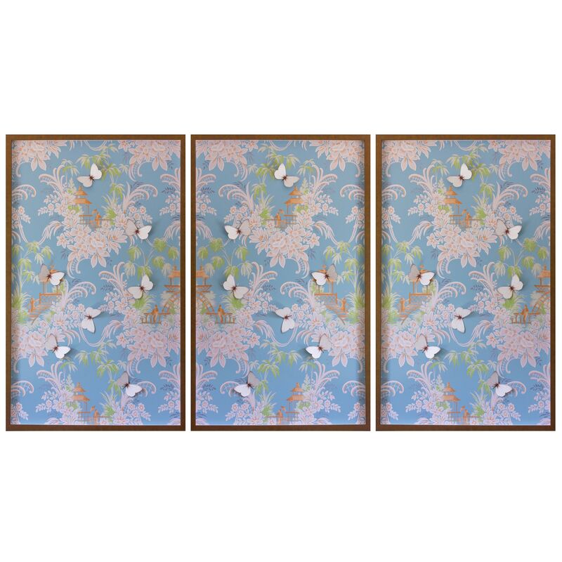 Dawn Wolfe, Blue & Pink Pagoda Wallpaper Triptych
