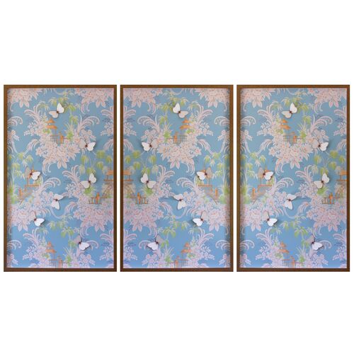Dawn Wolfe, Blue & Pink Pagoda Wallpaper Triptych~P77571822