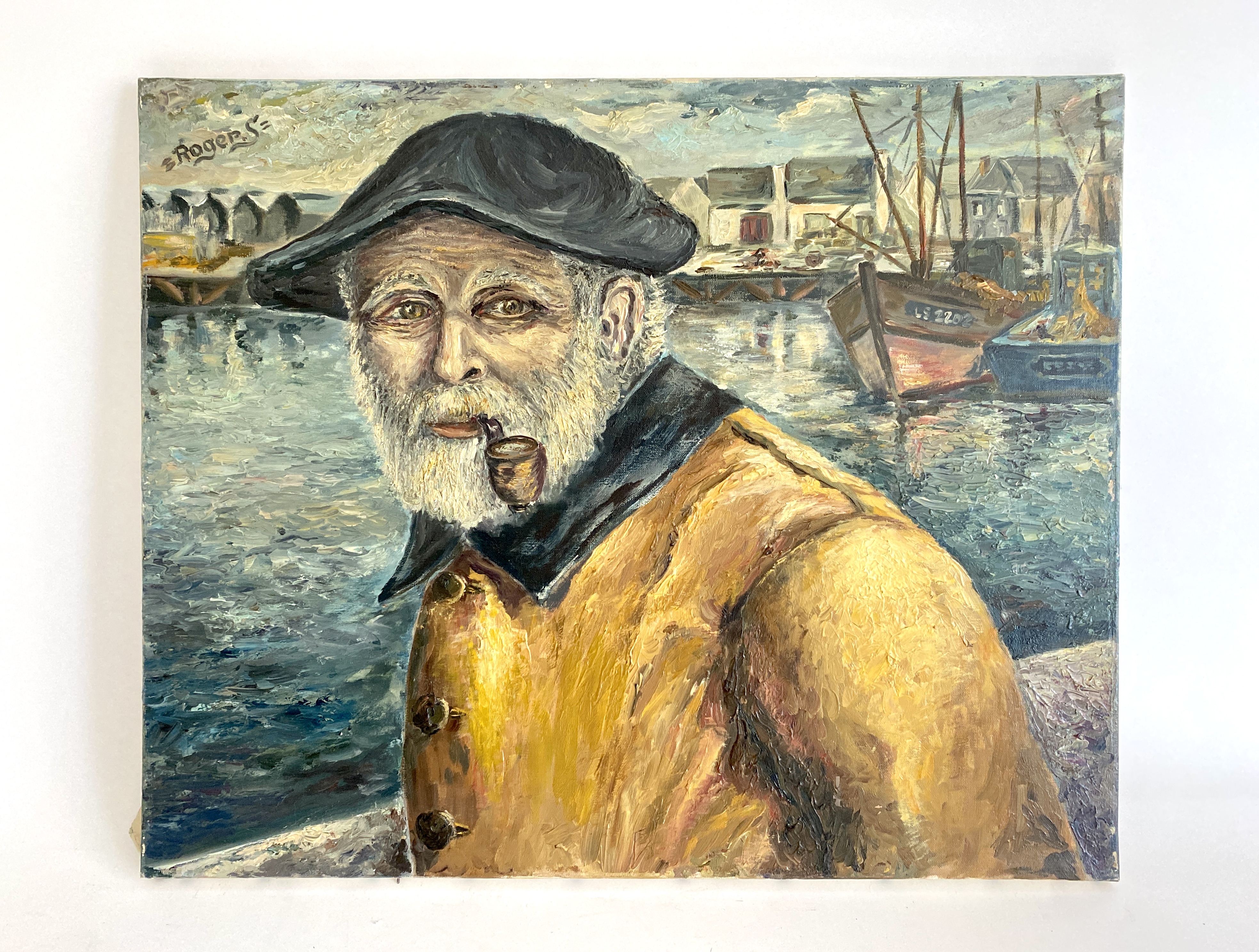 1960 French Fisherman Portrait Oil Paint~P77712532