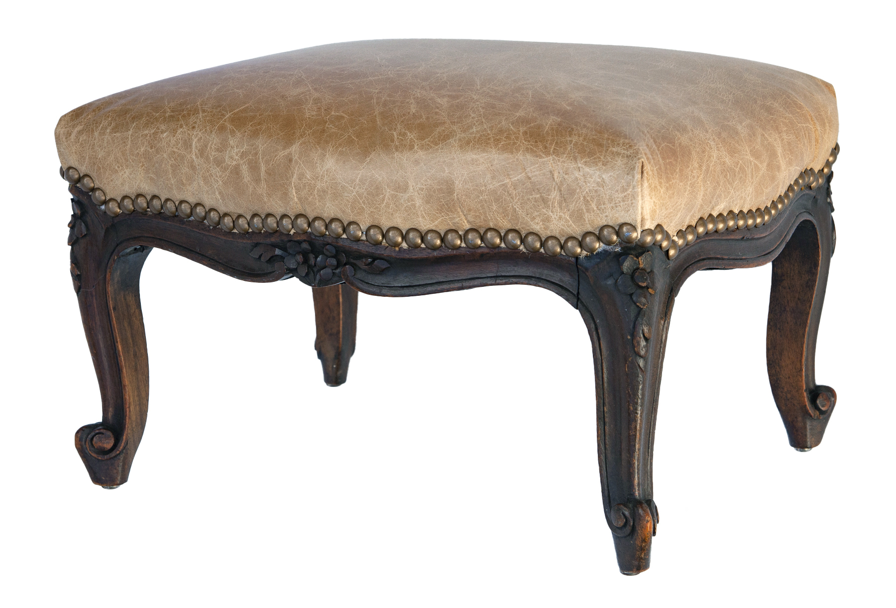 Handcarved French Leather Footstool~P77722277