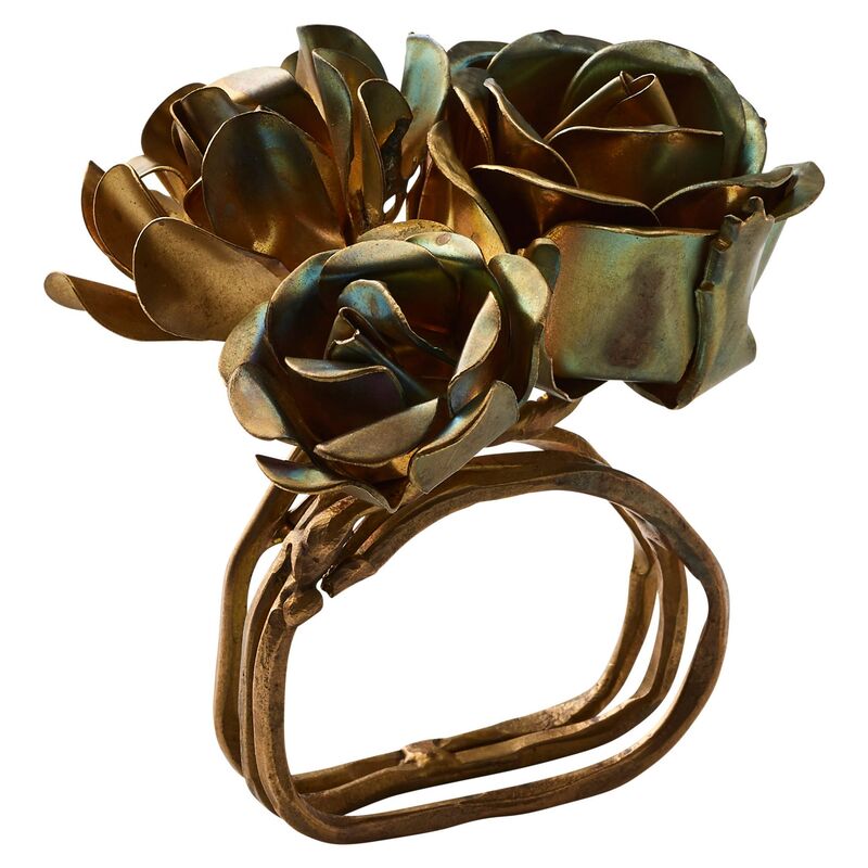 S/4 Bouquet Napkin Rings, Gold