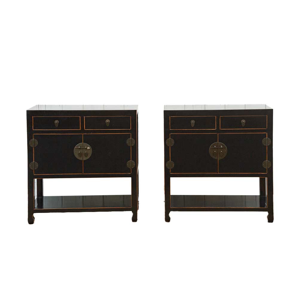 Pair of Asian Black & Bronze Cabinets~P77685004