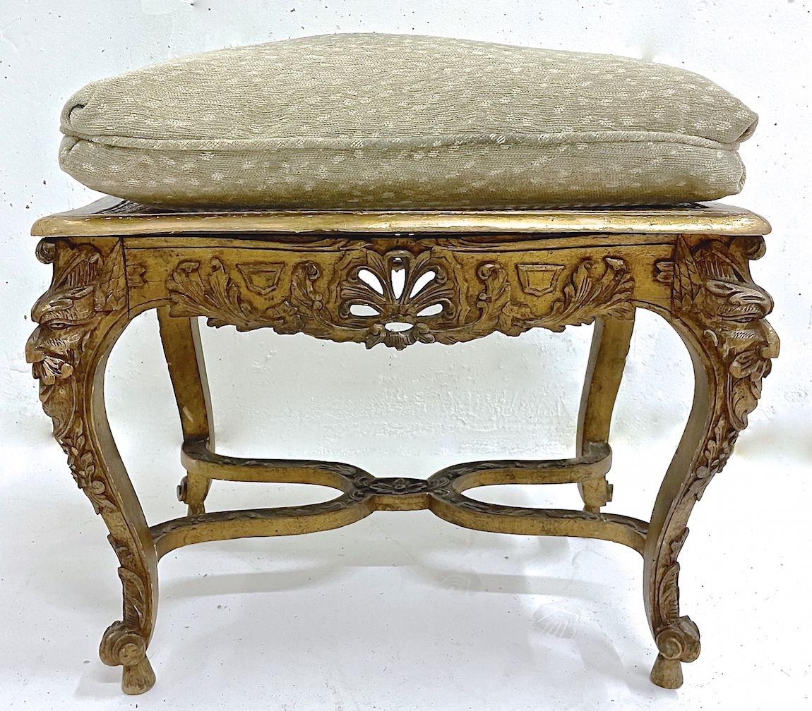 Antique French Caned & Carved Gilt Bench~P77660914