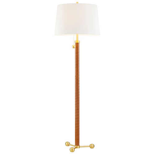 Kenji Leather Wrapped Floor Lamp, Brown/Aged Brass