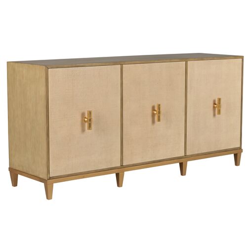Avery Raffia 3-Door Console Table, Gray/Gold