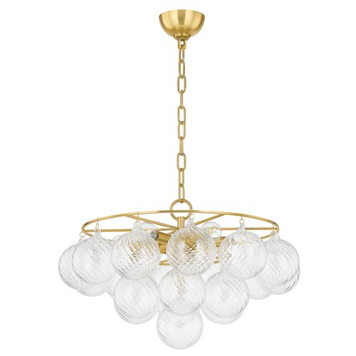 Mimi Bubble Chandelier, Clear/Aged Brass