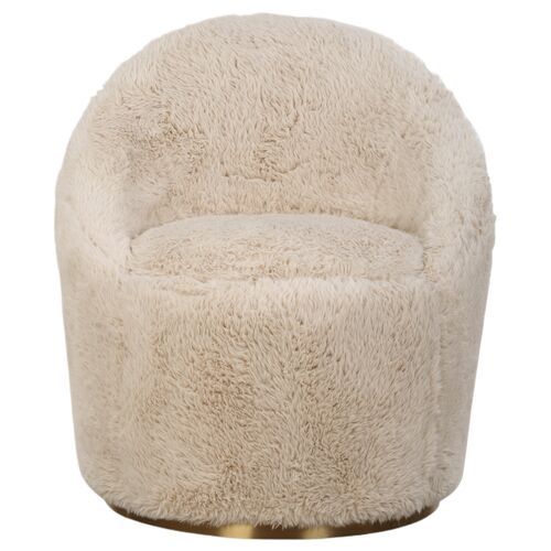 Eliana Sheepskin Swivel Chair, Brown