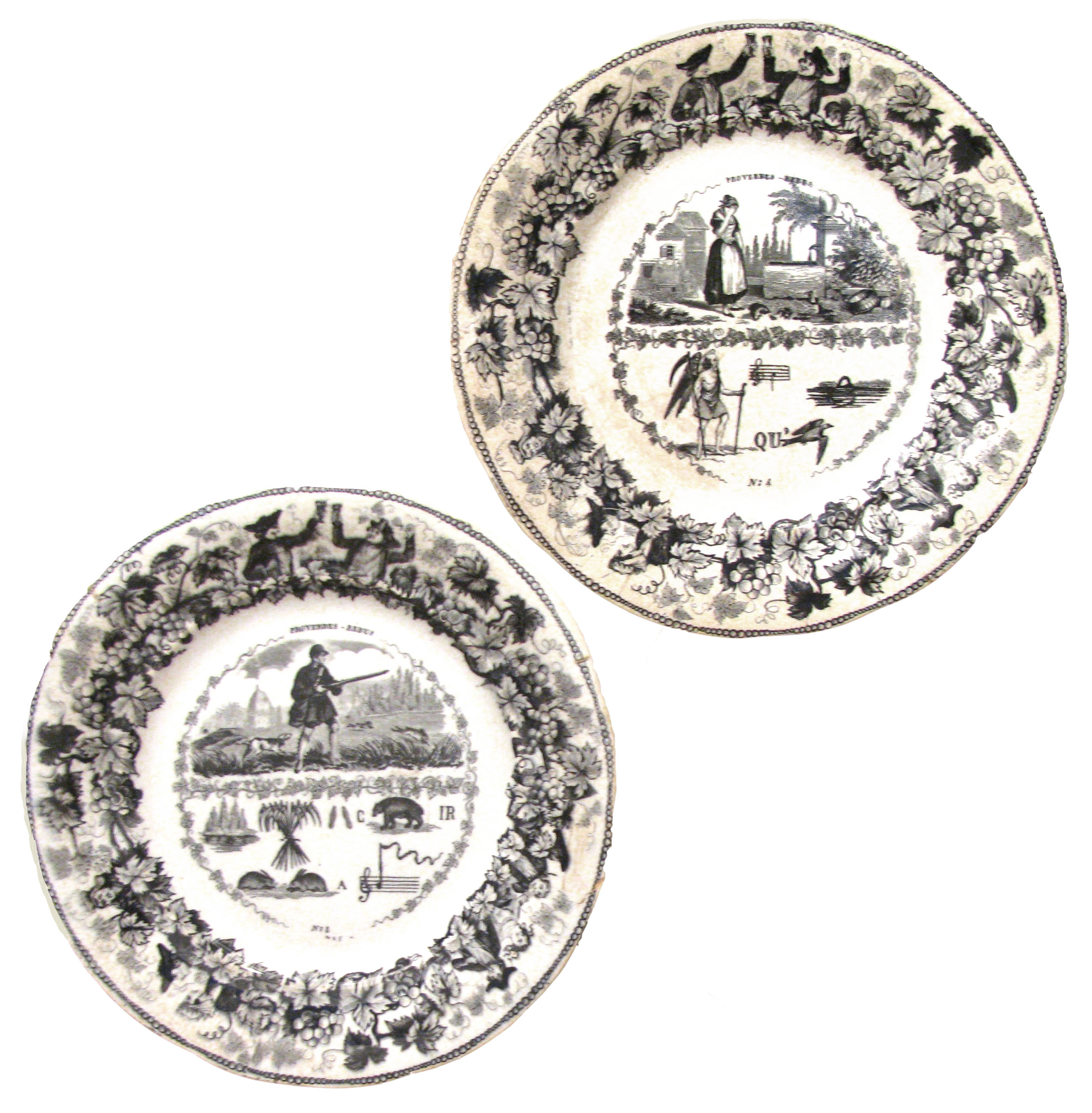 Antique French Rebus / Riddle Plate Pair~P77677743