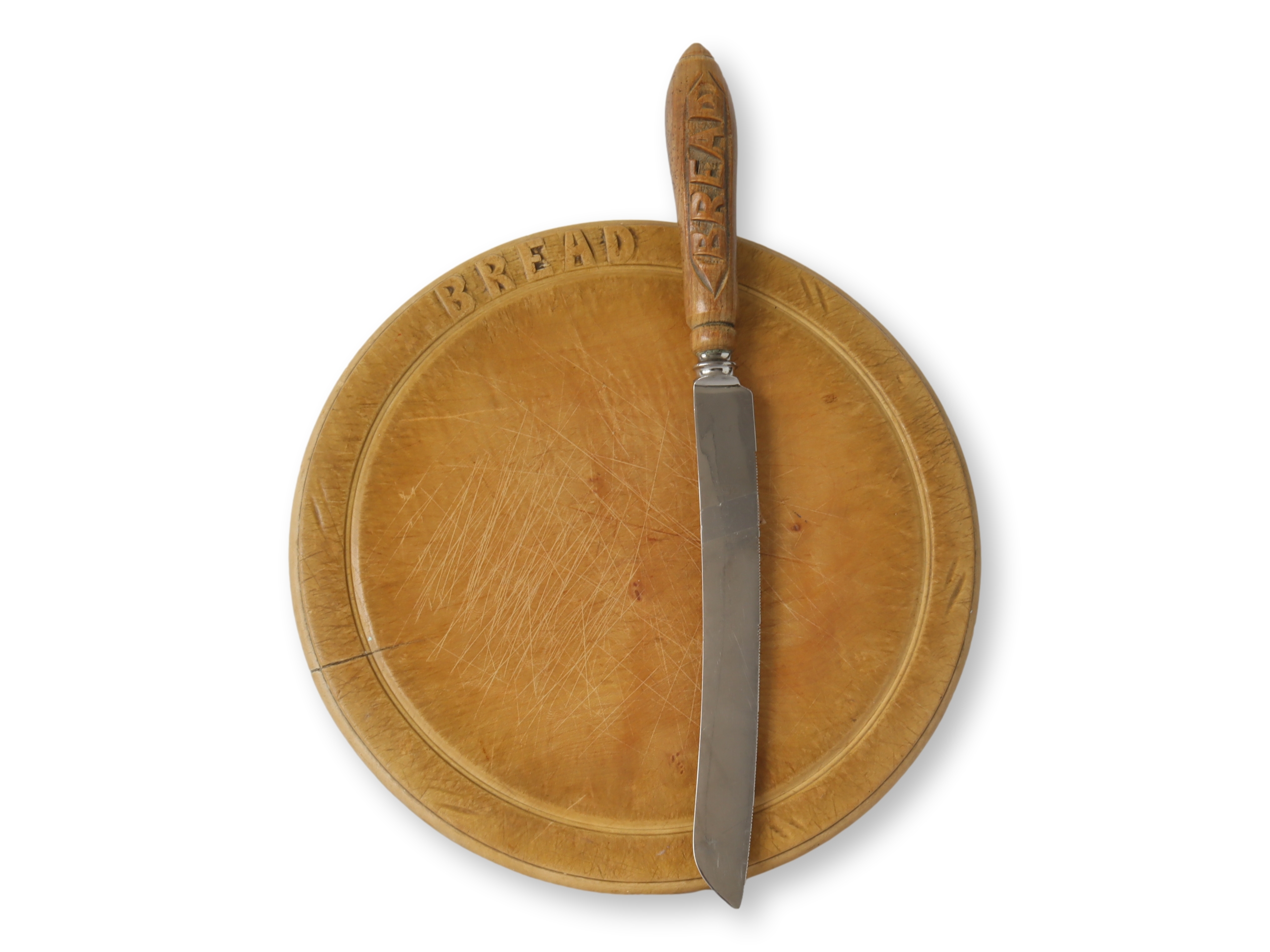 Antique English Bread Board & Knife Set~P77703661