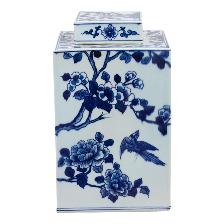 Blue & White Porcelain Floral Tea Caddy~P77689369