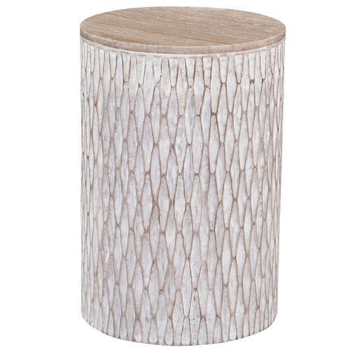 Ariel Travertine Accent Table, White Wash