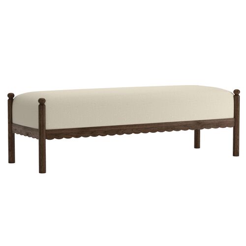 Bennett Scalloped Linen Bench, Natural Bennett Scalloped Linen Bench, Natural