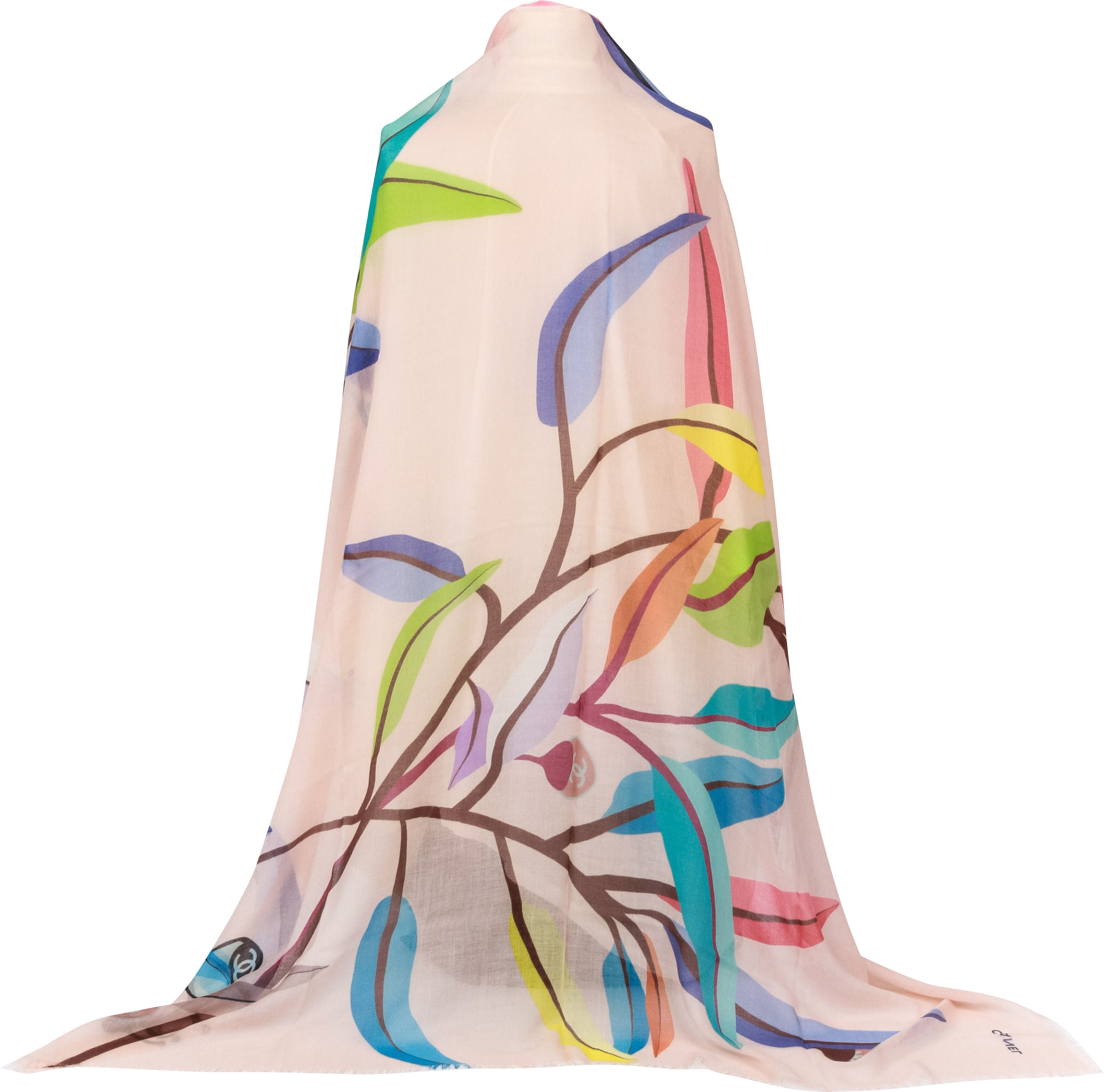 Chanel pink and Multicolor Leaves shawl~P77634228