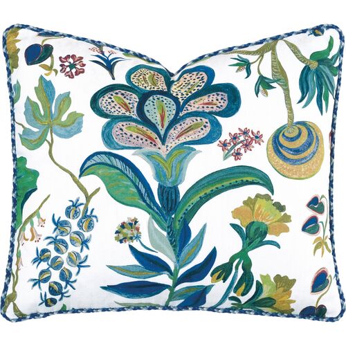 Camellia 15x18 Floral Pillow, White/Blue/Green