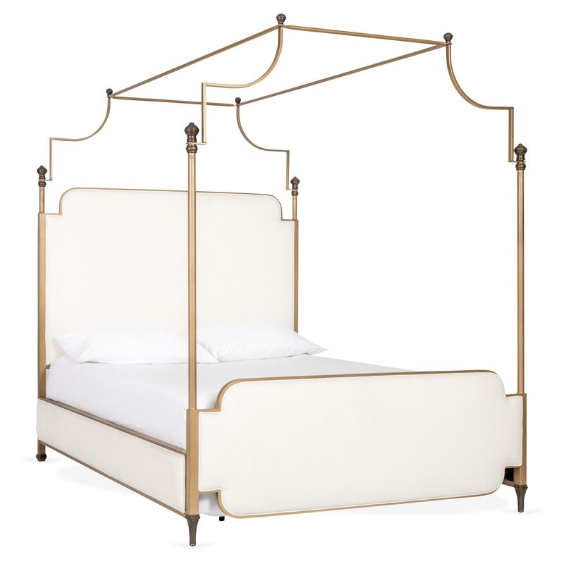 Loren Canopy Bed, Ivory/Aged Brass