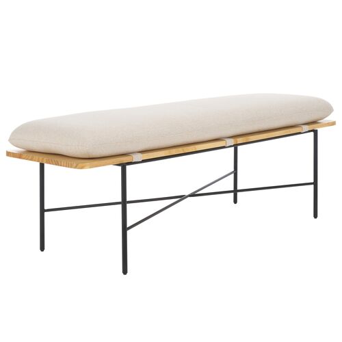 Orienn Linen Bench, Creme/Black