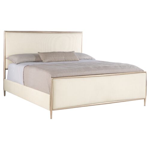 Westwood Upholstered Linen Metal Bed, Plated Radiance/Trendy Snow
