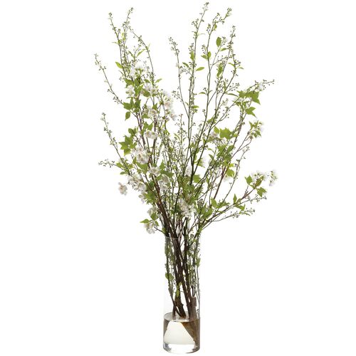 6' Berries and Blossoms Arrangement in Glass Vase, Faux