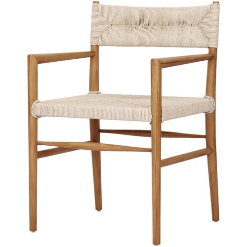 Ellie Outdoor Dining Armchair, Natural Teak/Vintage White Wicker