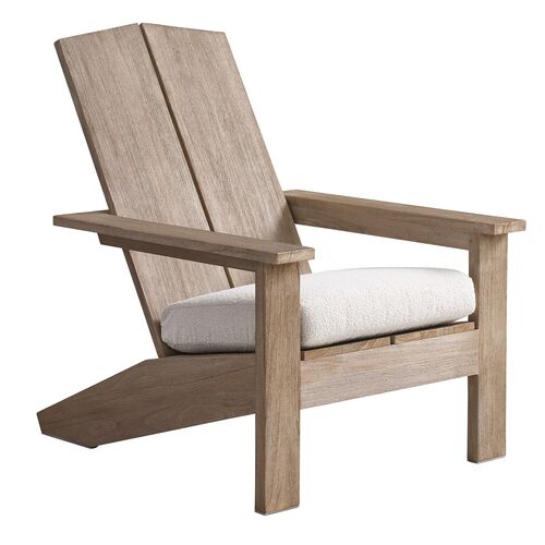 Coastal Living Montclair Outdoor Adirondack Chair, Warm Weathered Teak/Harborside Ivory Sunbrella