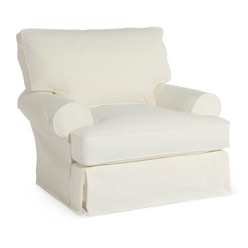 Comfy Slipcovered Club Chair, Washable White Denim~P76111841