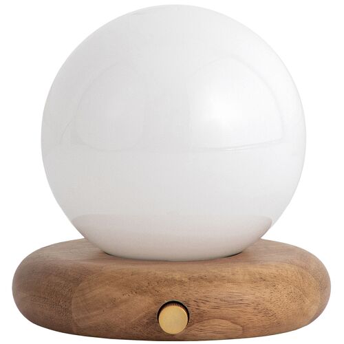 Otto Globe Table Lamp, Wood/Antique Brass