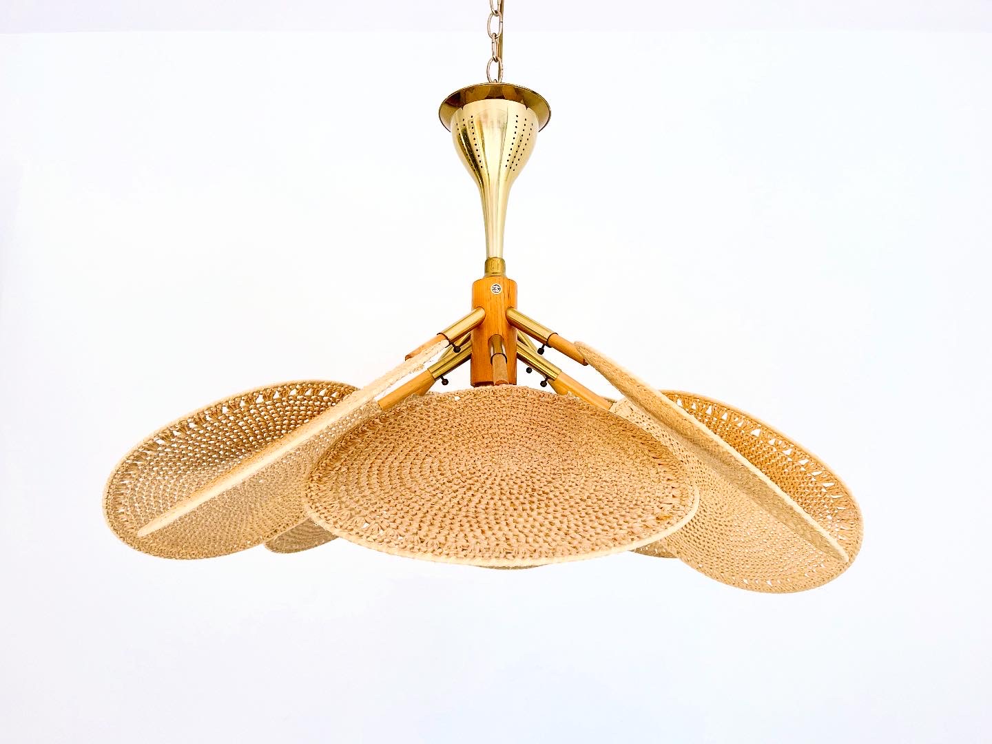 Italian Wicker Palm Chandelier, C1960~P77729856