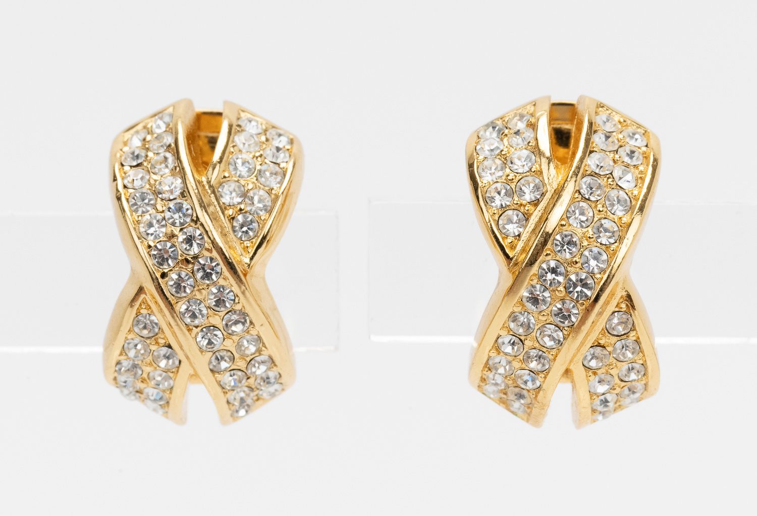 Dior Gold Rhinestone Clip Earrings~P77666596