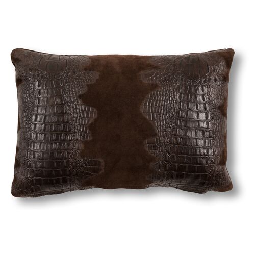 Croc 12x18 Lumbar Pillow, Brown Suede~P76927194