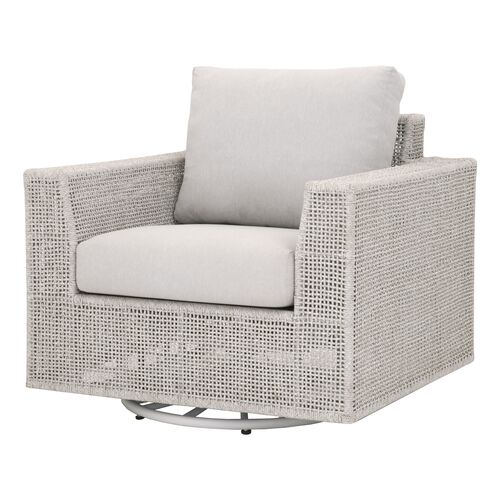 Easton Outdoor Swivel/Rocker Chair, Taupe & White Flat Rope/Performance Pumice