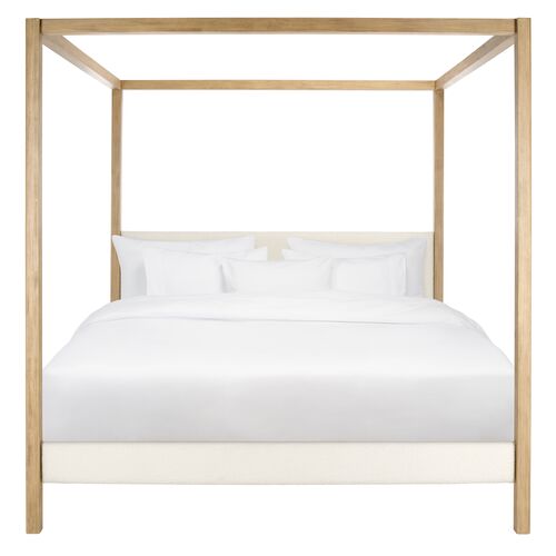 Lorae King Canopy Bed, Ivory/Natural