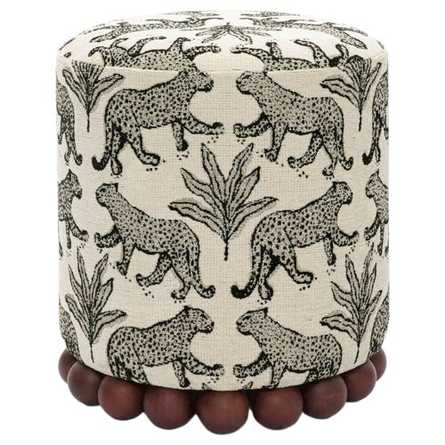 Callie Round Leopard Jaquard Ottoman