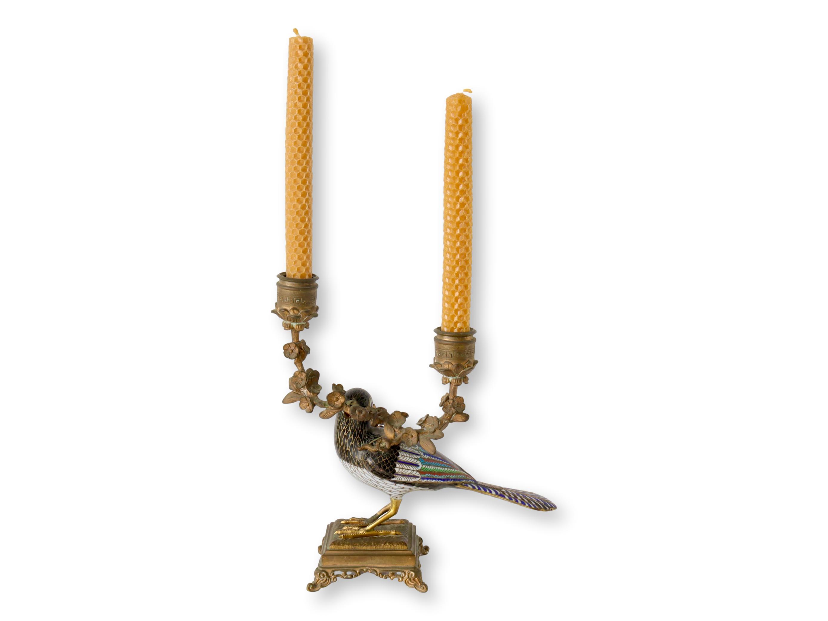 Antique Bronze Cloisonné Bird Candelabra~P77671931