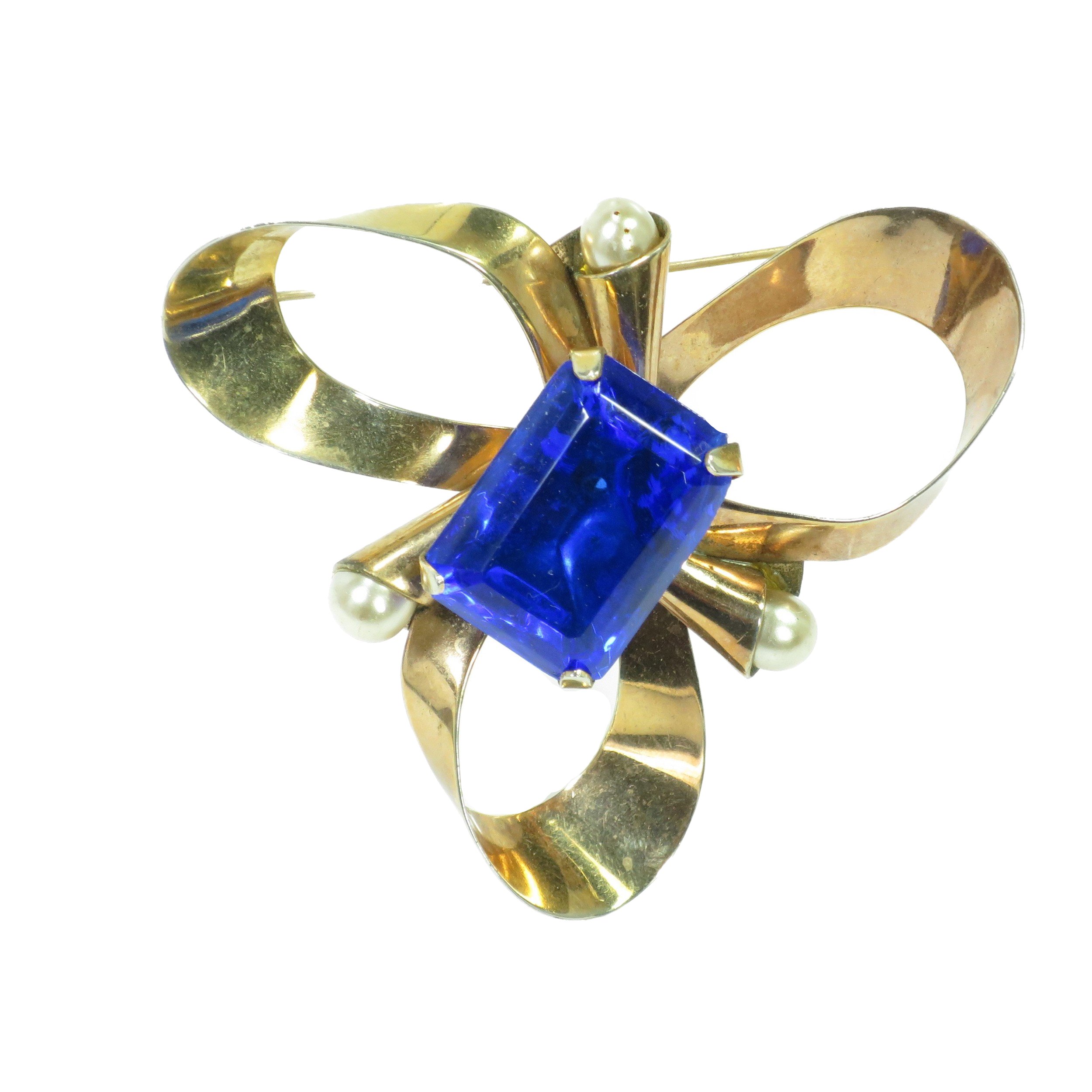 1940s Gold On Sterling Sapphire Brooch~P77616833
