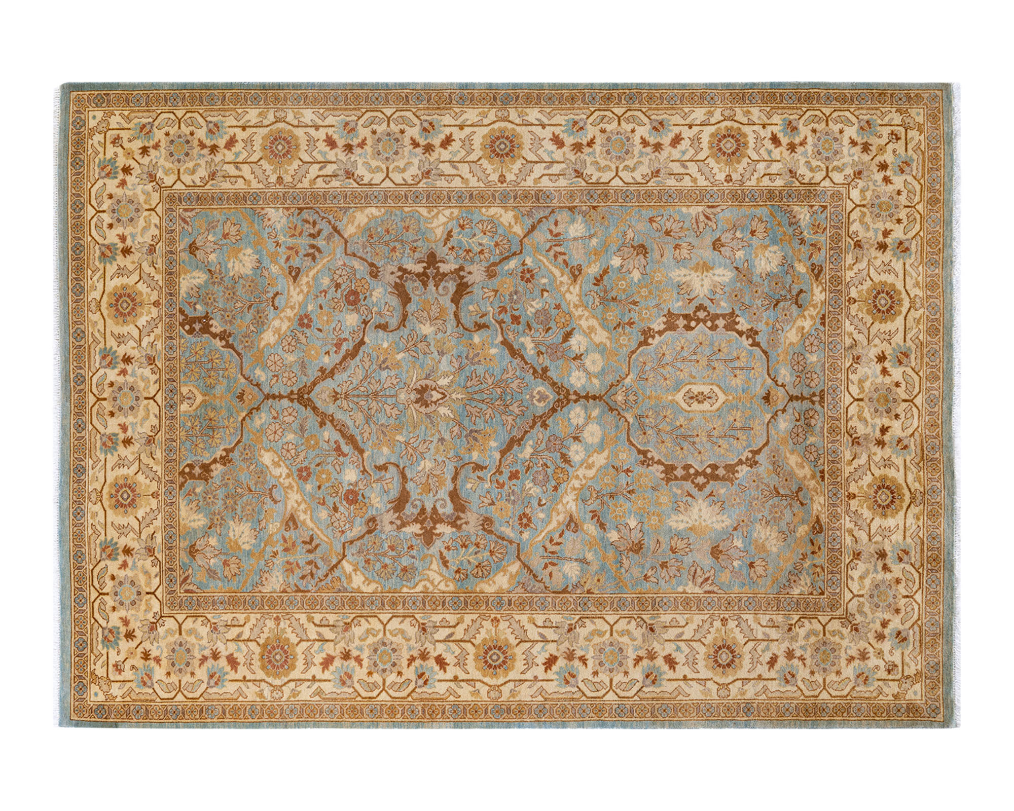 Eclectic, One-of-a-Kind Hand-Knotted Light Blue Rug, 6'1" x 8'10" Eclectic, One-of-a-Kind Hand-Knotted Light Blue Rug, 6'1" x 8'10"
