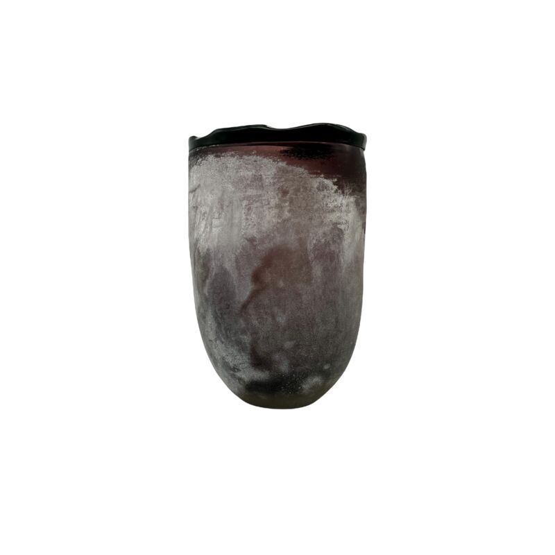 1980s Frosted Dark Purple Glass Vase